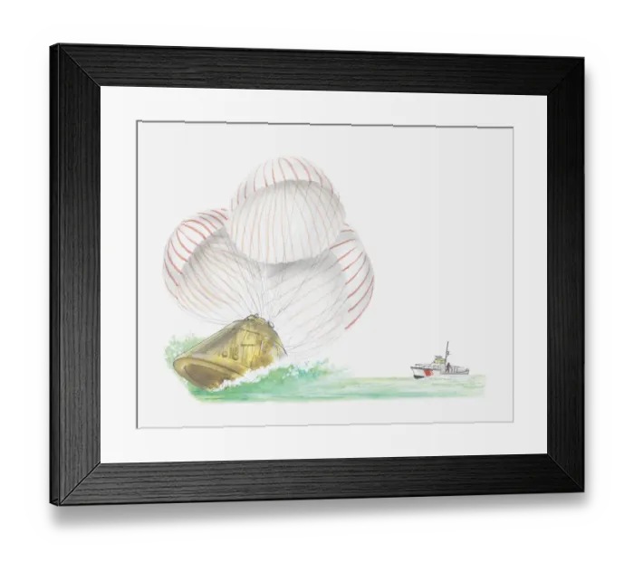 Framed Print : Illustration of Apollo module landing in sea Framed Print : Illustration of Apollo module landing in sea