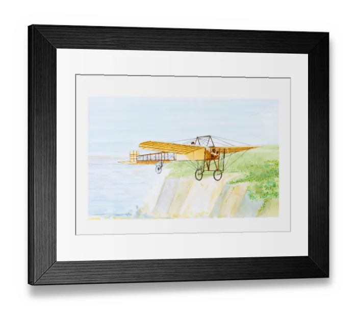 Framed Print : Illustration of Louis Bleriot in his aircraft Bleriot XI, crossing the English Channel, 1909 Framed Print : Illustration of Louis Bleriot in his aircraft Bleriot XI, crossing the English Channel, 1909