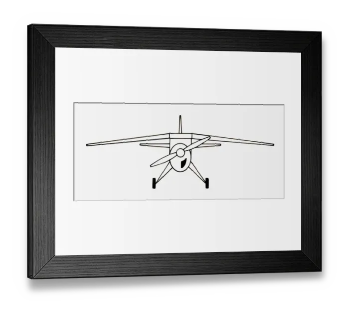Framed Print : Black and white illustration of propeller aircraft with high-set anhedral (downward sloping) wings Framed Print : Black and white illustration of propeller aircraft with high-set anhedral (downward sloping) wings
