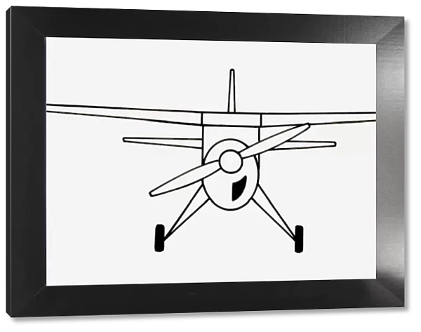 Black and white illustration of monoplane fixed high-wing propeller aircraft