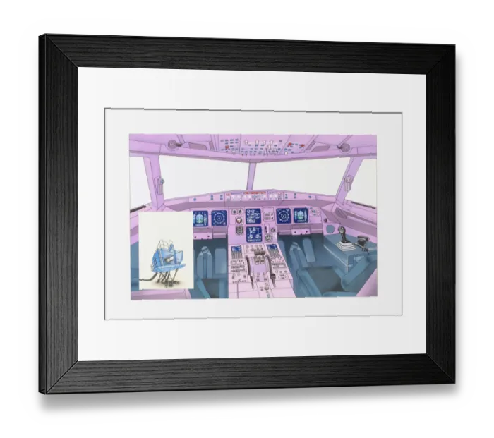 Framed Print : Illustration of airplane cockpit and flight simulator Framed Print : Illustration of airplane cockpit and flight simulator