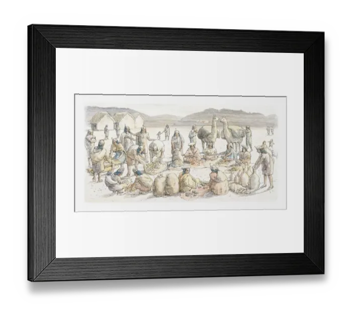Framed Print : Illustration of typical Andean market scene Framed Print : Illustration of typical Andean market scene