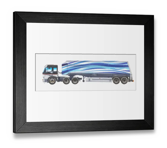 Framed Print : Illustration of blue and white striped fuel tanker Framed Print : Illustration of blue and white striped fuel tanker
