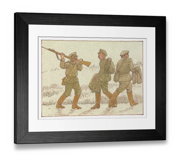 Framed Print : Illustration of soldiers deserting the frontline during World War I Framed Print : Illustration of soldiers deserting the frontline during World War I