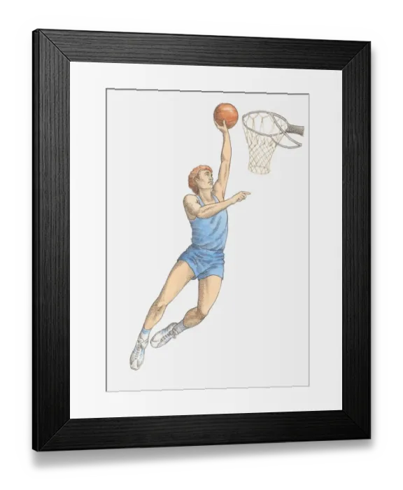 Framed Print : Illustration of tall man playing basketball Framed Print : Illustration of tall man playing basketball