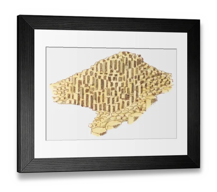 Framed Print : Illustration of basalt columns at Giants Causeway, County Antrim, Northern Ireland Framed Print : Illustration of basalt columns at Giants Causeway, County Antrim, Northern Ireland