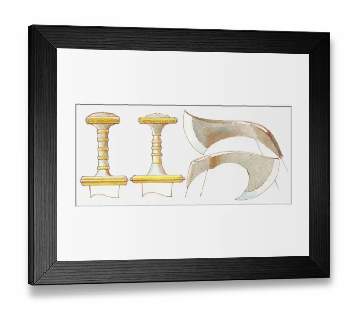 Framed Print : Illustration of sword hilts and axe heads Framed Print : Illustration of sword hilts and axe heads