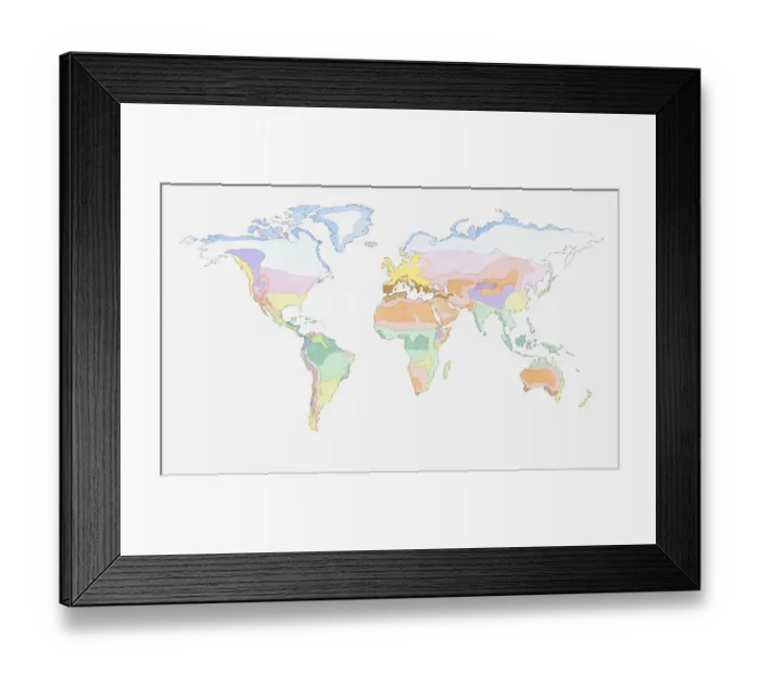 Framed Print : Illustration of global weather zones on world map Framed Print : Illustration of global weather zones on world map
