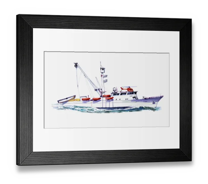 Framed Print : Illustration of lifeboat with radar, aerials, rescue helicopter and several small red lifeboats attached to side Framed Print : Illustration of lifeboat with radar, aerials, rescue helicopter and several small red lifeboats attached to side
