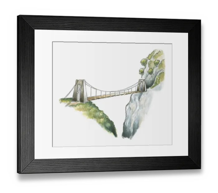 Framed Print : Illustration of footbridge Passerelle d Holzarte, Gorges d Holzarte, Pyrenees-Atlantiques, France