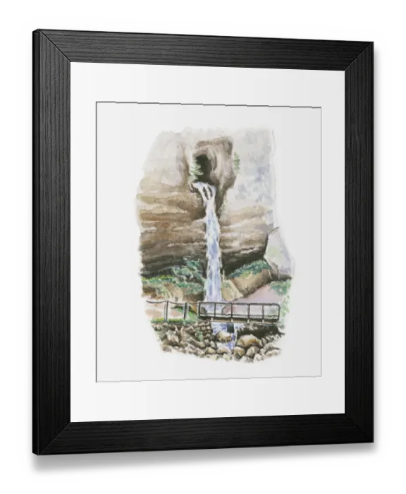 Framed Print : Illustration of waterfall, Pays Basque, France Framed Print : Illustration of waterfall, Pays Basque, France