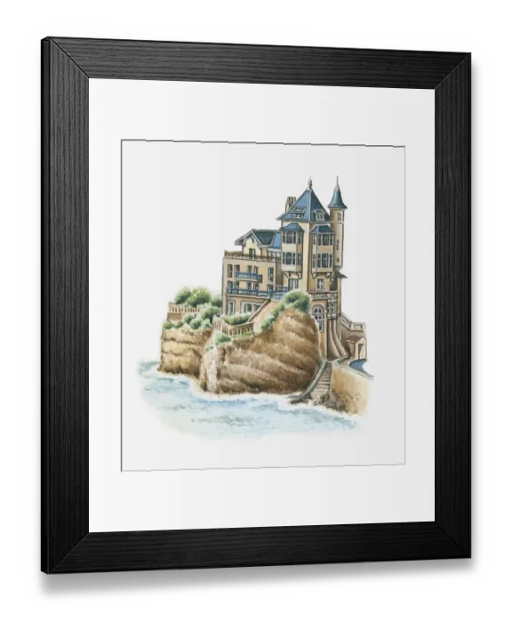 Framed Print : Illustration of Villa Belza, Biarritz, Pyrenees-Atlantiques, France Framed Print : Illustration of Villa Belza, Biarritz, Pyrenees-Atlantiques, France