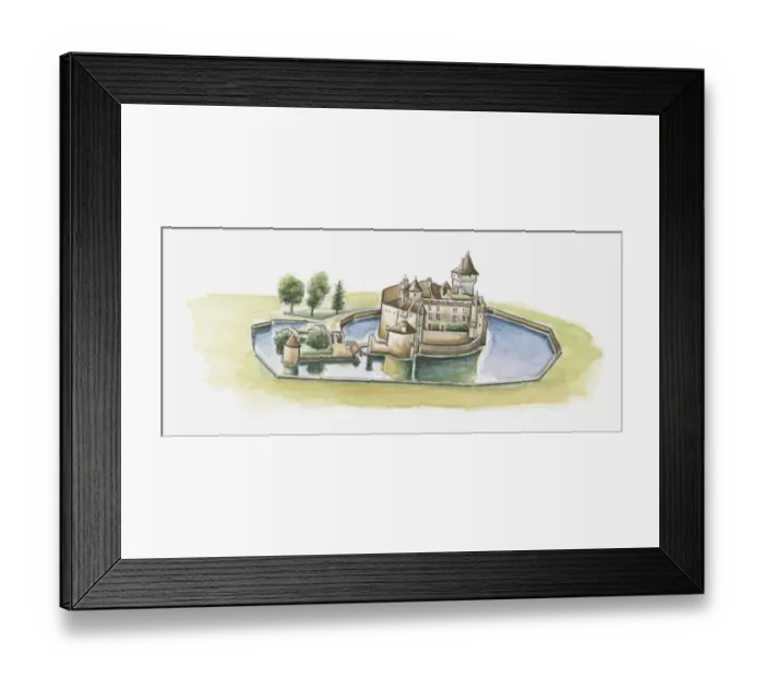 Framed Print : Illustration of Chateau de la Brede, La Brede, Gironde, France Framed Print : Illustration of Chateau de la Brede, La Brede, Gironde, France