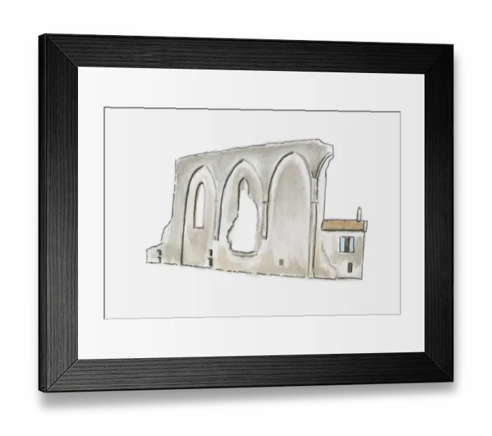 Framed Print : Illustration of abbey ruin, St-Emilion, Gironde, France Framed Print : Illustration of abbey ruin, St-Emilion, Gironde, France