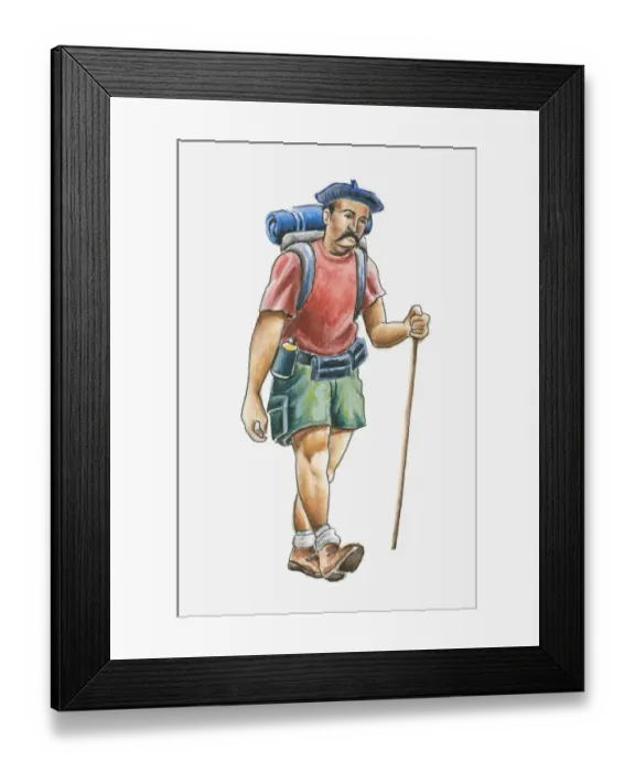 Framed Print : Illustration of hiker in the Pays Basque, France Framed Print : Illustration of hiker in the Pays Basque, France