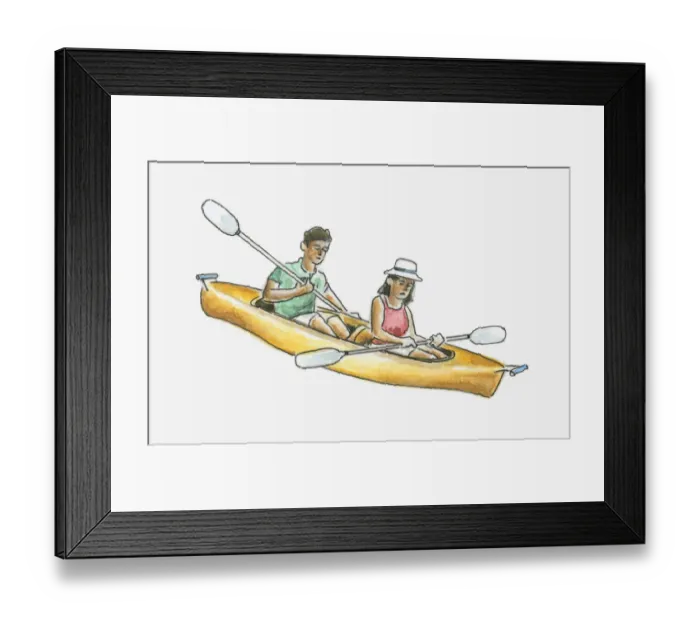 Framed Print : Illustration of man and woman in canoe