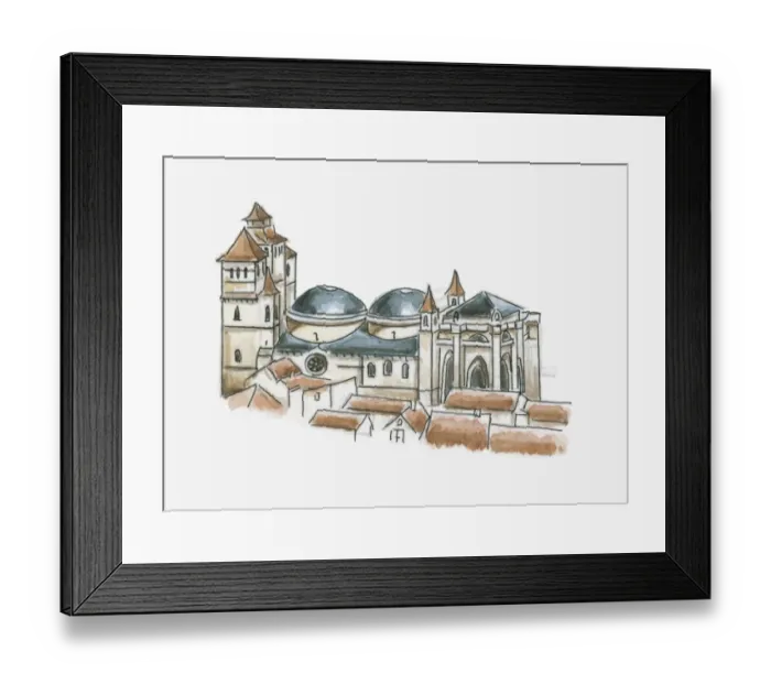 Framed Print : Illustration of Cathedrale Saint-Etienne, Cahors, Lot, France Framed Print : Illustration of Cathedrale Saint-Etienne, Cahors, Lot, France