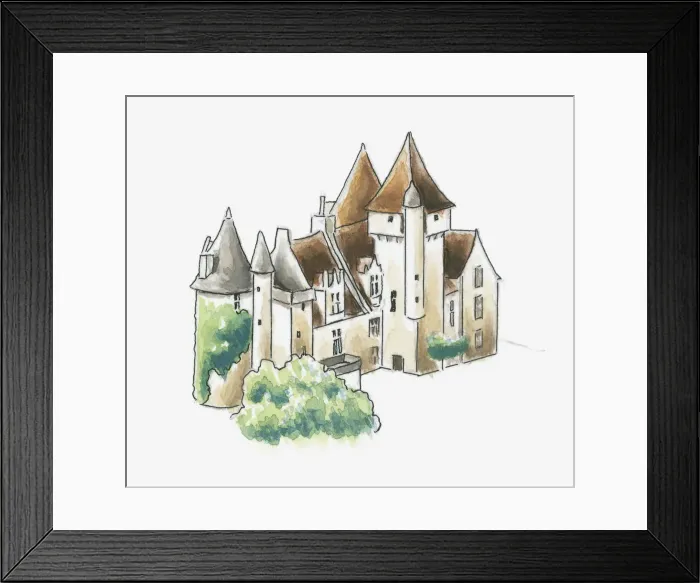Framed Print : Illustration of Chateau des Milandes, Dordogne, France Framed Print : Illustration of Chateau des Milandes, Dordogne, France