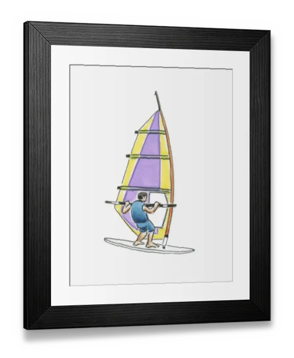 Framed Print : Illustration of windsurfer on surfboard Framed Print : Illustration of windsurfer on surfboard
