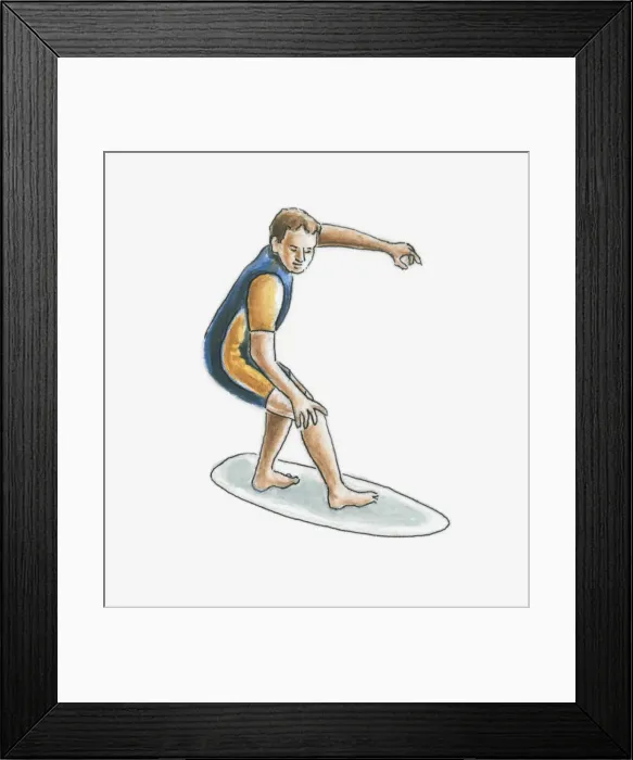 Framed Print : Illustration of surfer on surfboard Framed Print : Illustration of surfer on surfboard