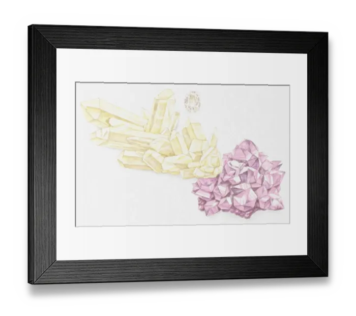 Framed Print : Illustration of quartz and cut quartz Framed Print : Illustration of quartz and cut quartz
