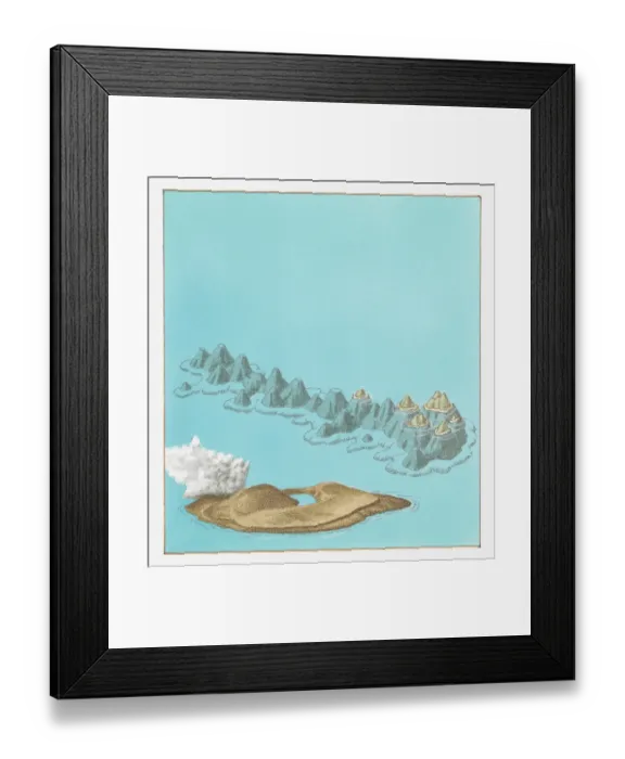 Framed Print : Illustration of volcanic island of Surtsey (belonging to Iceland) and Hawaiian Islands chain Framed Print : Illustration of volcanic island of Surtsey (belonging to Iceland) and Hawaiian Islands chain