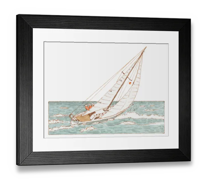 Framed Print : Illustration of a sailing boat propelled by strong winds Framed Print : Illustration of a sailing boat propelled by strong winds