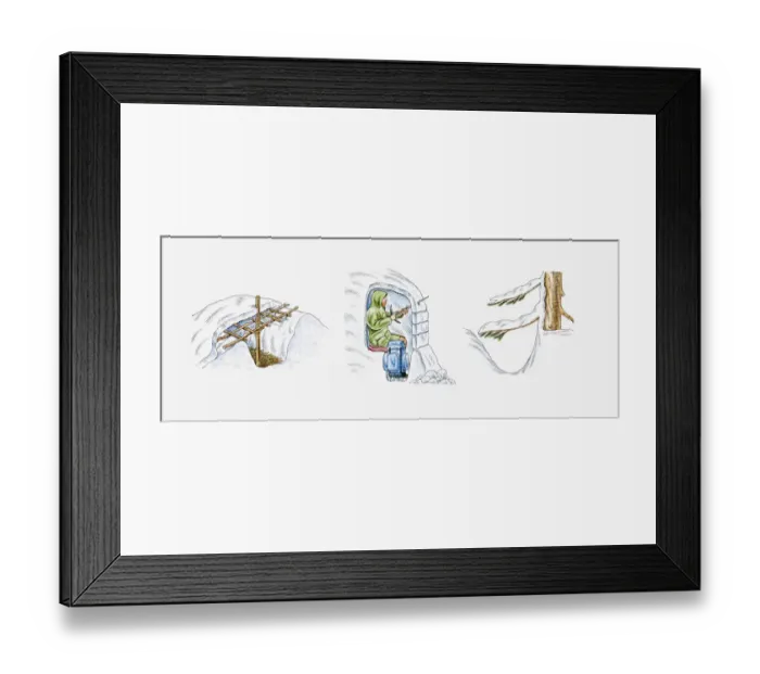 Framed Print : Illustration of man construction snow trench Framed Print : Illustration of man construction snow trench