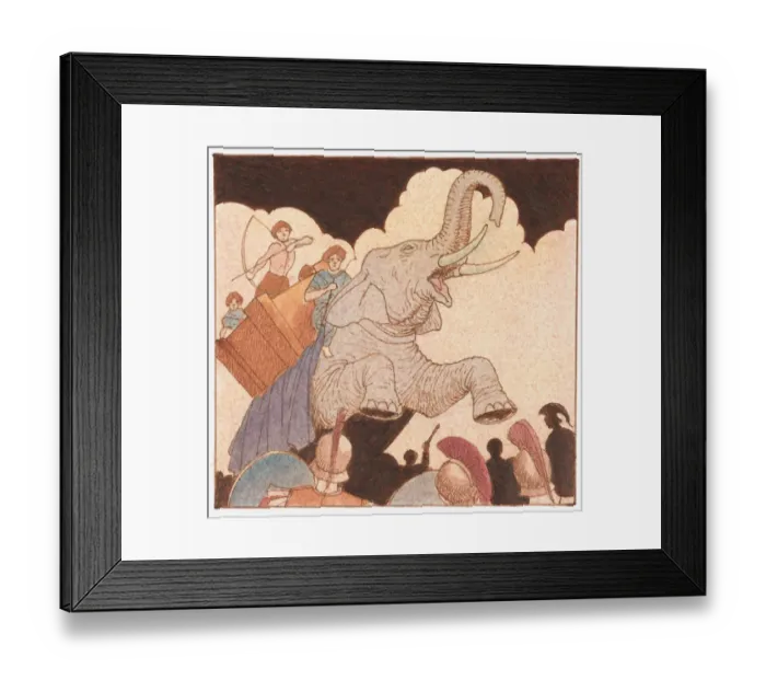 Framed Print : Illustration of Alexander the Great battles in india as his armys horses were frightened by kings war elephants