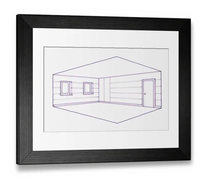 Framed Print : Cross section blueprint illustration of room in house