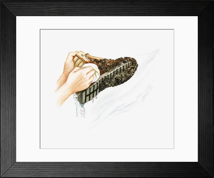 Framed Print : Illustration of man using wet rag to clean mud from Framed Print : Illustration of man using wet rag to clean mud from