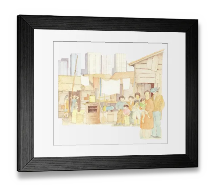 Framed Print : Illustration of family in Brazilian favela Framed Print : Illustration of family in Brazilian favela