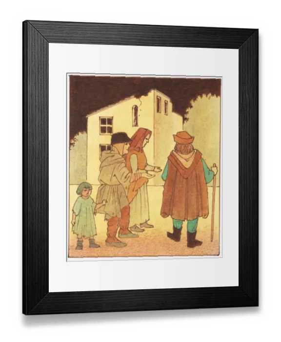 Framed Print : Illustration of French peasants begging for food during from wealthy man during Hundred Years War Framed Print : Illustration of French peasants begging for food during from wealthy man during Hundred Years War