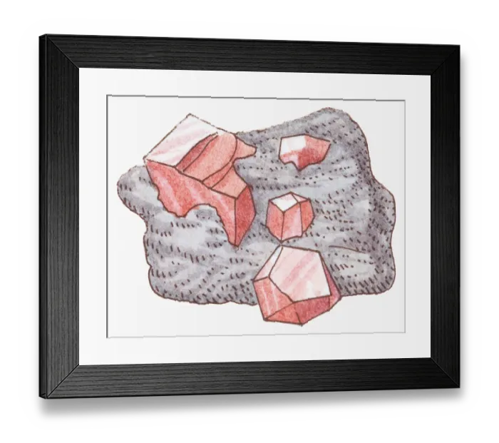 Framed Print : Illustration of Garnet in rock Framed Print : Illustration of Garnet in rock