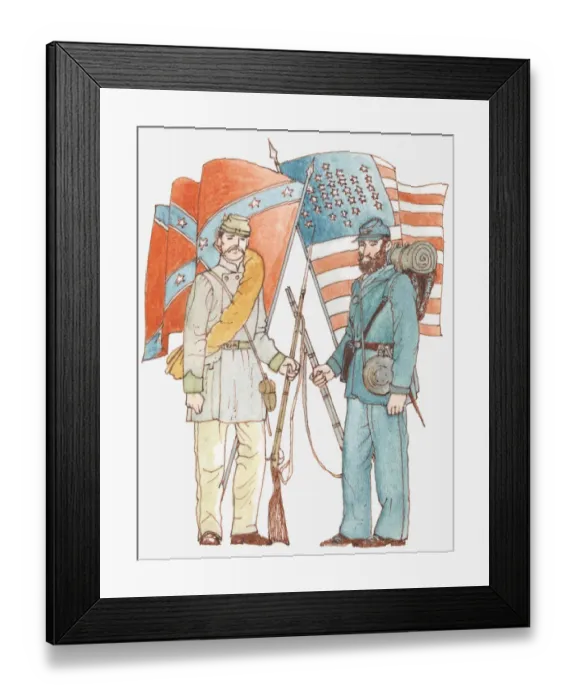 Framed Print : Illustration of Confederate and Union soldiers from the American Civil War Framed Print : Illustration of Confederate and Union soldiers from the American Civil War