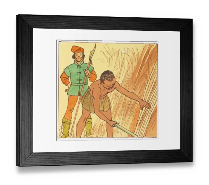 Framed Print : Illustration of slave working on european plantation as guard looks on Framed Print : Illustration of slave working on european plantation as guard looks on