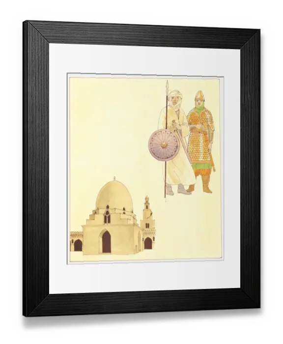 Framed Print : Illustration of Arab warriors and mosque Framed Print : Illustration of Arab warriors and mosque