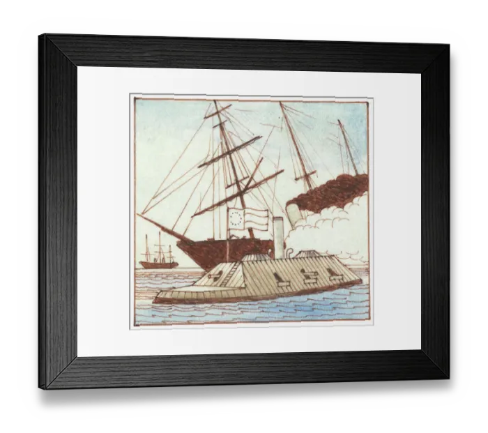 Framed Print : Illustration of iron ship and flagship at sea during American Civil War Framed Print : Illustration of iron ship and flagship at sea during American Civil War