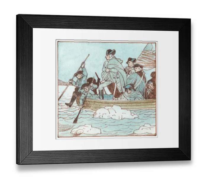 Framed Print : Illustration of George Washington in boat crossing the Delaware River to defeat the British at the Battle of Trenton during the American Revolution Framed Print : Illustration of George Washington in boat crossing the Delaware River to defeat the British at the Battle of Trenton during the American Revolution