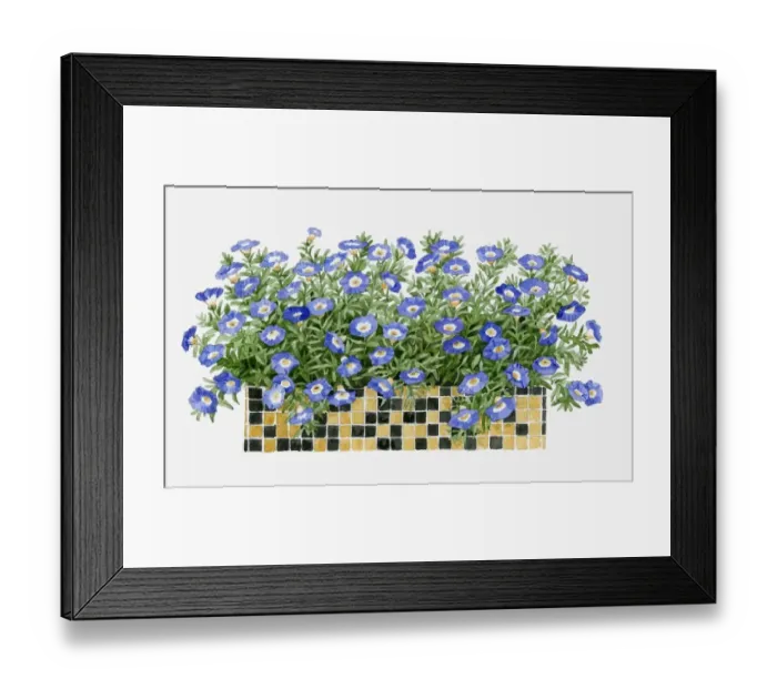 Framed Print : Illustration of mosaic tiled windowbox containing Molana Blue Bird Framed Print : Illustration of mosaic tiled windowbox containing Molana Blue Bird