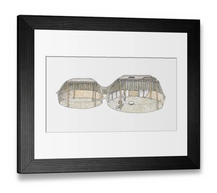 Framed Print : Cutaway illustrations of pre-pueblo pithouses, built by the Anasazi, Colorado