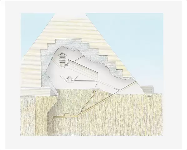 Illustration of interior of the Great Pyramid, Giza, Egypt