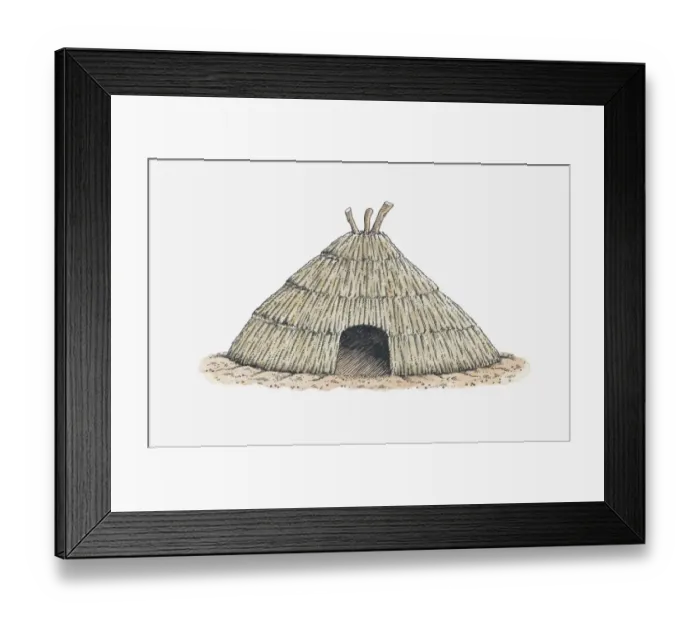 Framed Print : Illustration of circular house, Honshu, Japan Framed Print : Illustration of circular house, Honshu, Japan