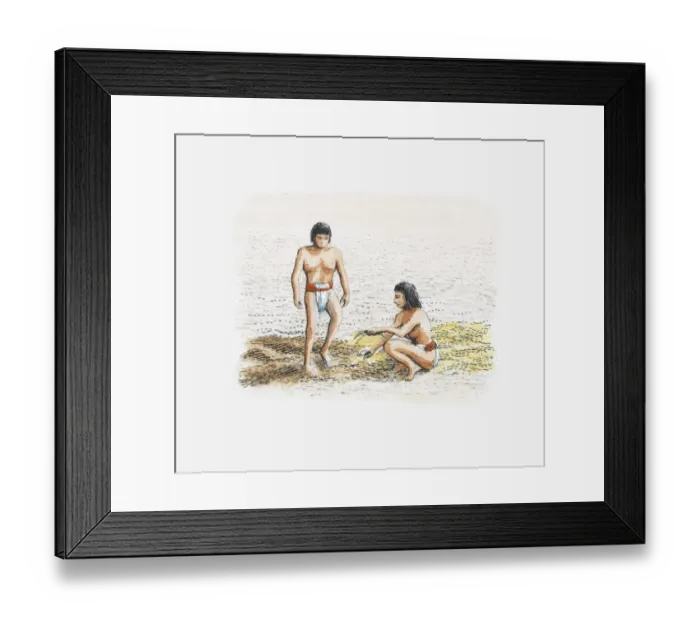 Framed Print : Illustration of Moche people constructing temple-pyramid, mixing soil, water and straw to make adobe Framed Print : Illustration of Moche people constructing temple-pyramid, mixing soil, water and straw to make adobe