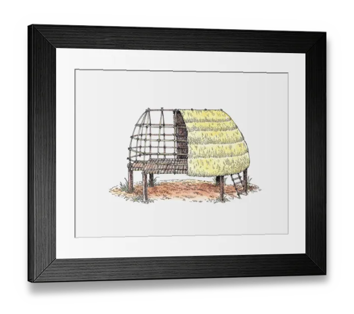 Framed Print : Illustration of ancient raised house, Thailand Framed Print : Illustration of ancient raised house, Thailand