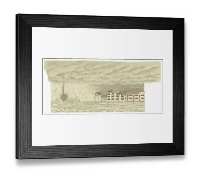 Framed Print : Illustration of hurricane just off tropical coastline