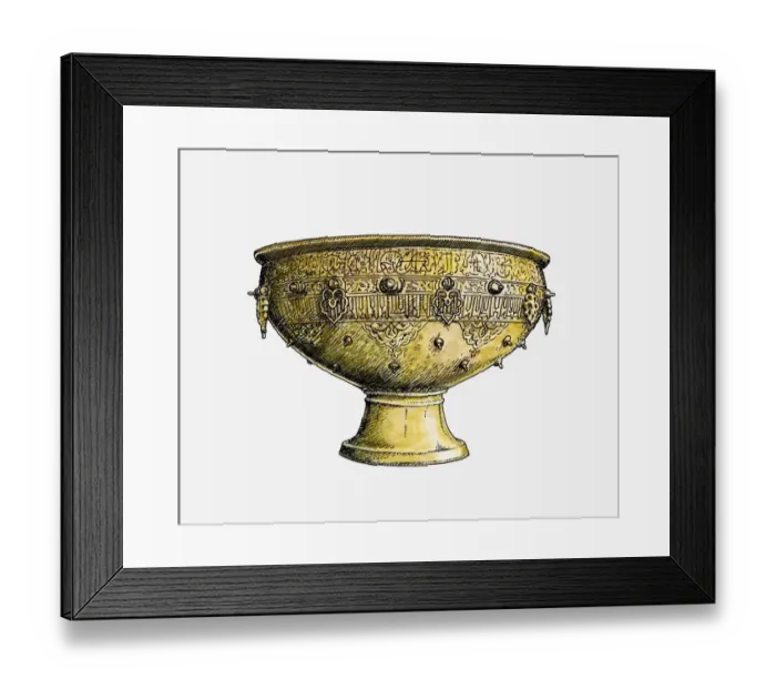 Framed Print : Illustration of cast-bronze cauldron made for Timur (Tamerlane), Samarkand, Uzbekistan