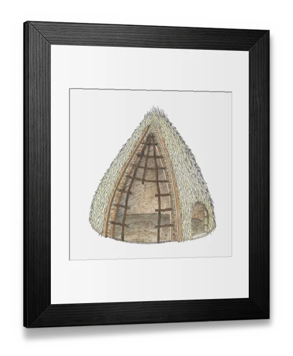 Framed Print : Illustration of thatched Bantu hut, Southern Africa