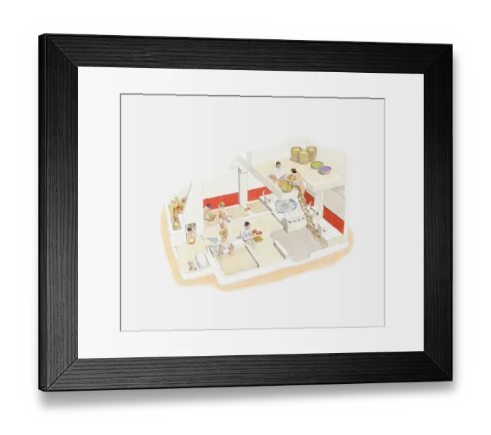 Framed Print : Cross section illustration of recreation of neolithic town from the excavations carried out at Catal Huyuk Framed Print : Cross section illustration of recreation of neolithic town from the excavations carried out at Catal Huyuk