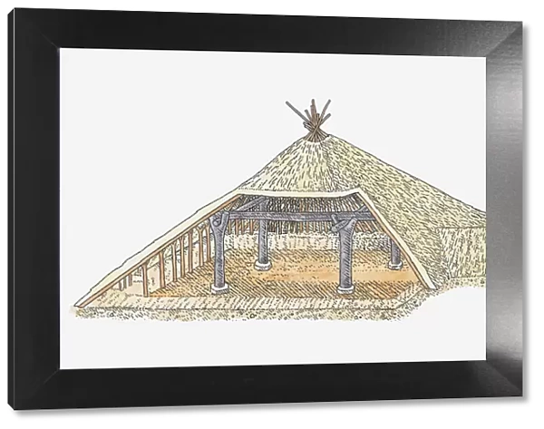 Illustration of meeting house, Banpo, China, BC